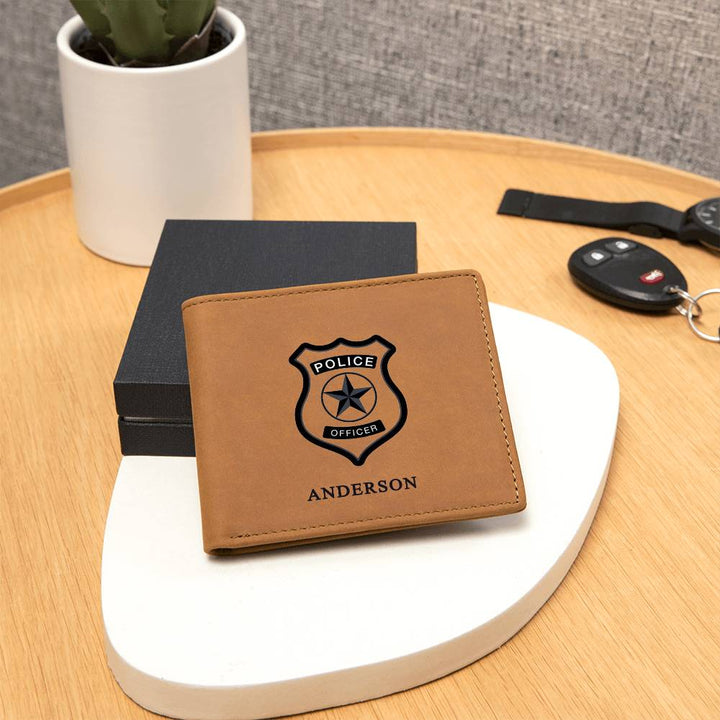 Personalized Police Officer Engraved Leather Wallet