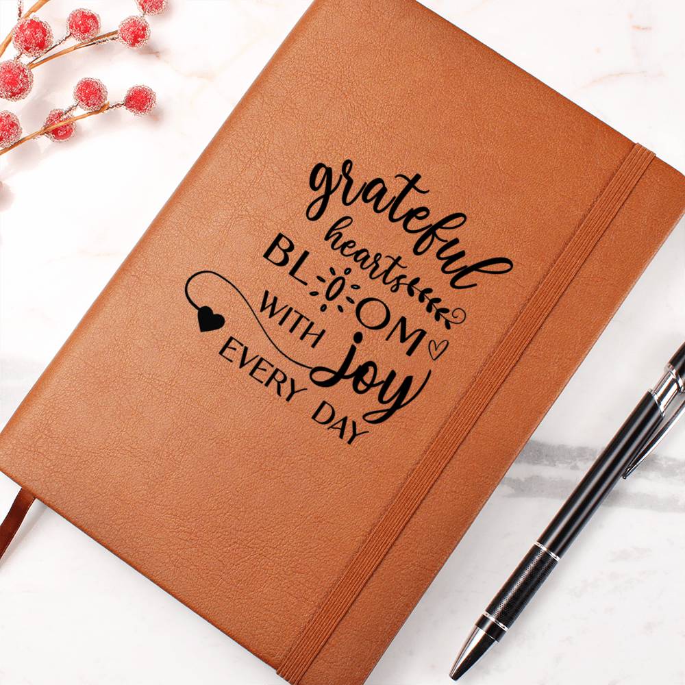 Leather Journal – Grateful Hearts Bloom with Joy