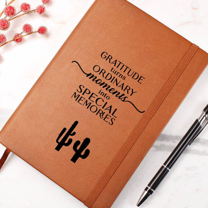 Gratitude Quote Cactus Leather Journal