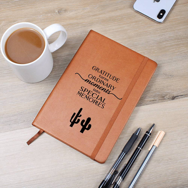 Gratitude Quote Cactus Leather Journal