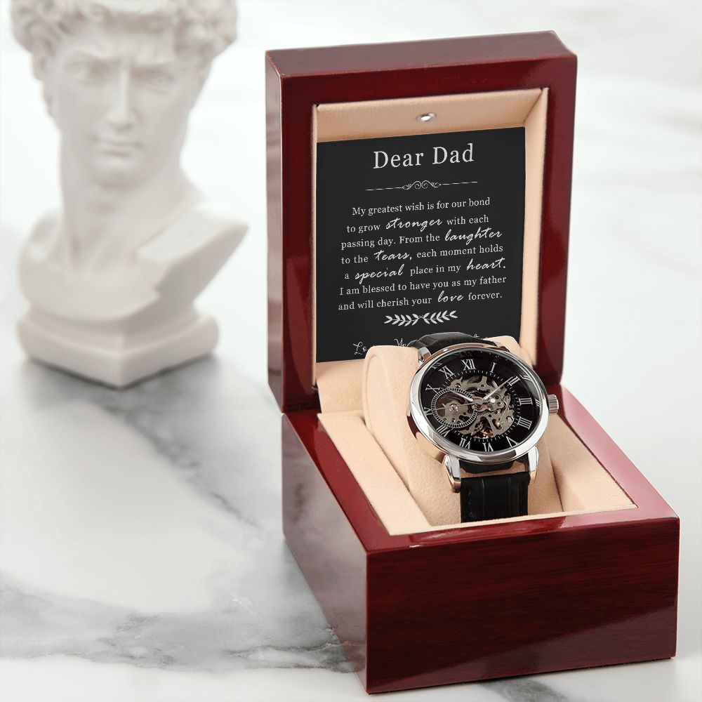 Skeleton Dial Leather Watch Gift for Dad