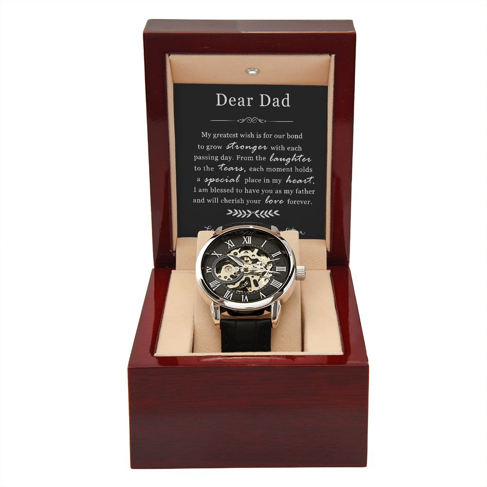 Skeleton Dial Leather Watch Gift for Dad