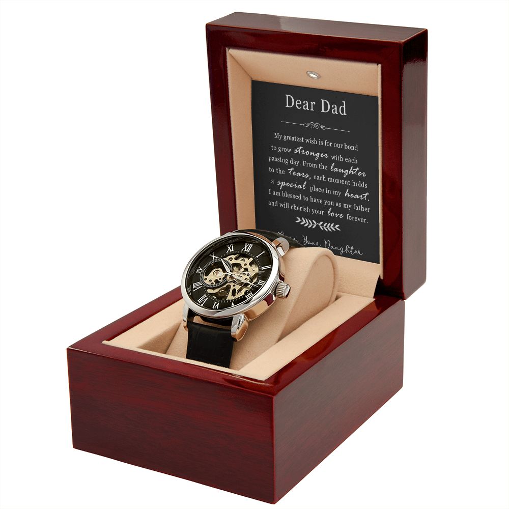Skeleton Dial Leather Watch Gift for Dad