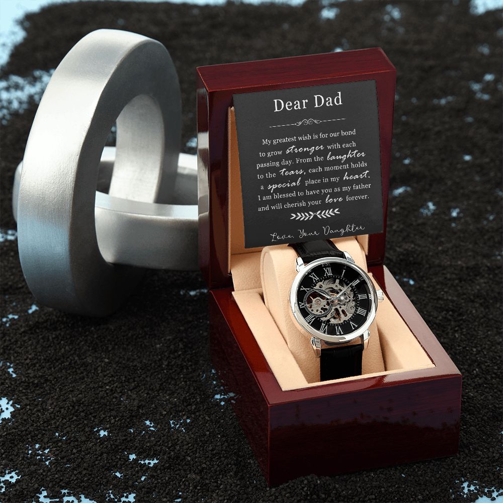 Skeleton Dial Leather Watch Gift for Dad