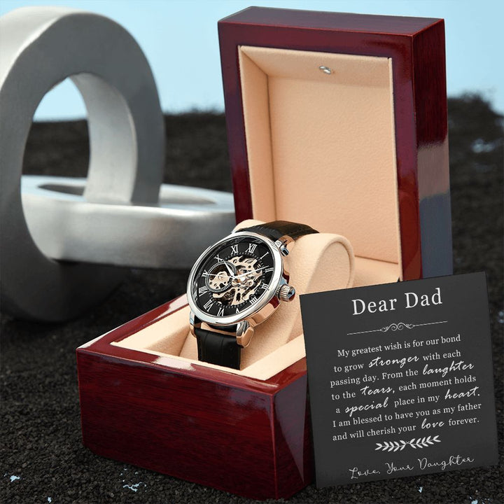 Skeleton Dial Leather Watch Gift for Dad