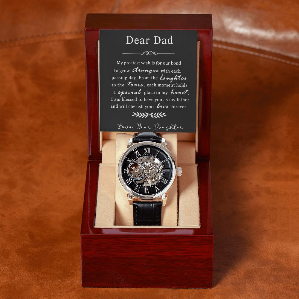 Skeleton Dial Leather Watch Gift for Dad