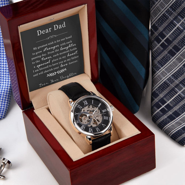 Skeleton Dial Leather Watch Gift for Dad