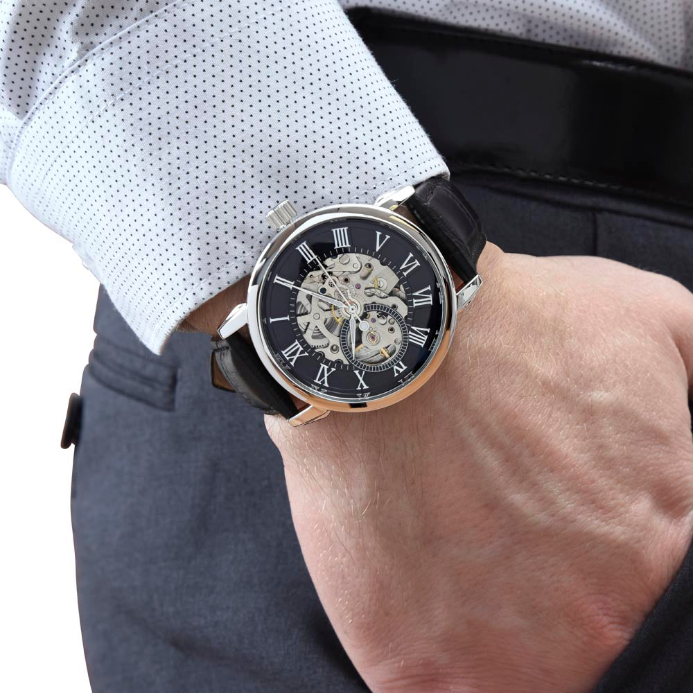 Skeleton Dial Leather Watch Gift for Dad