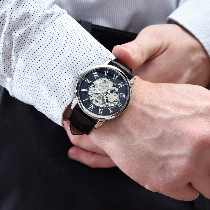Skeleton Dial Leather Watch Gift for Dad