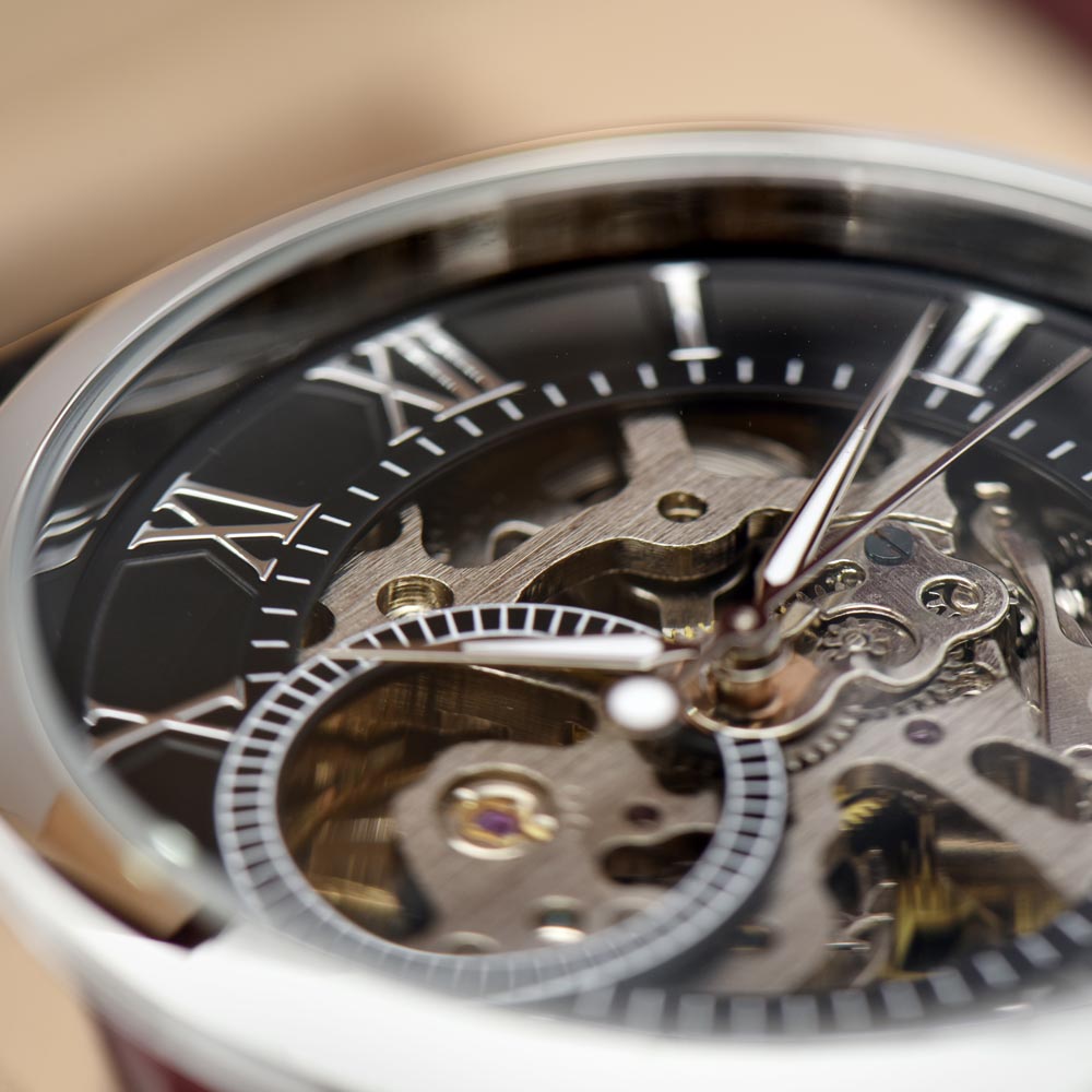 Skeleton Dial Leather Watch Gift for Dad