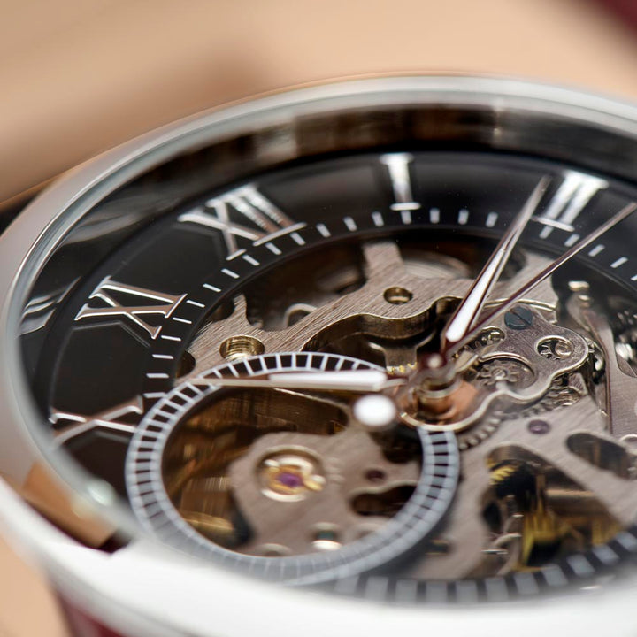 Skeleton Dial Leather Watch Gift for Dad