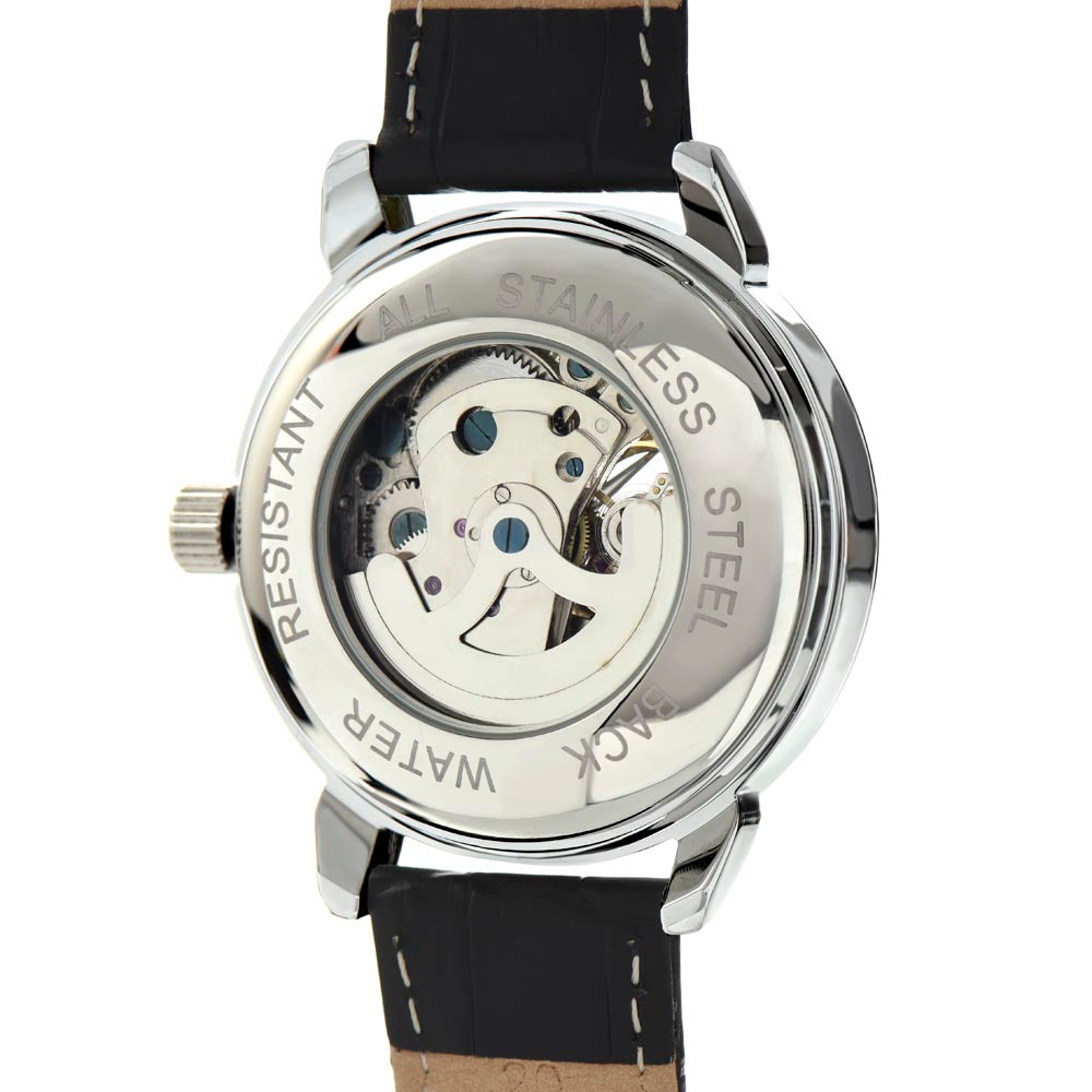 Skeleton Dial Leather Watch Gift for Dad