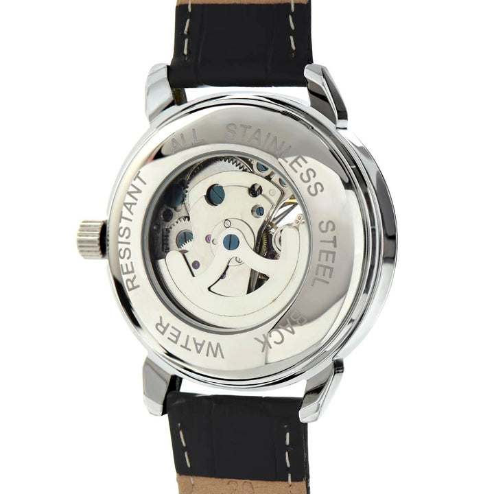 Skeleton Dial Leather Watch Gift for Dad