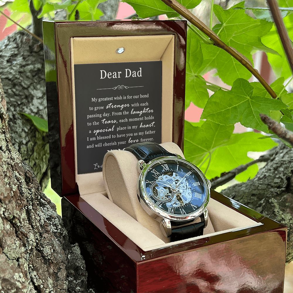 Skeleton Dial Leather Watch Gift for Dad