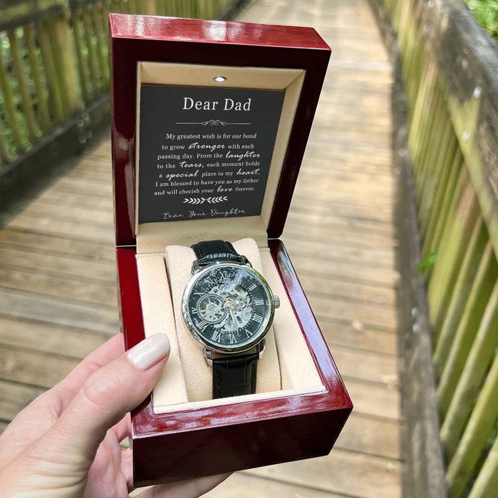 Skeleton Dial Leather Watch Gift for Dad