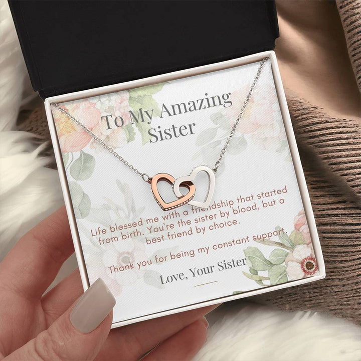 Interlocking Hearts Necklace for Beloved Sister