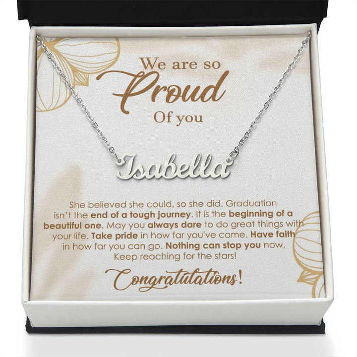 Graduation Name Necklace – Personalized Gift for Her with Inspiring Message