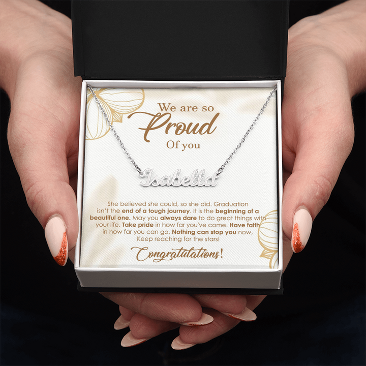 Graduation Name Necklace – Personalized Gift for Her with Inspiring Message