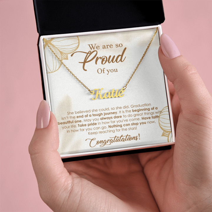 Graduation Name Necklace – Personalized Gift for Her with Inspiring Message