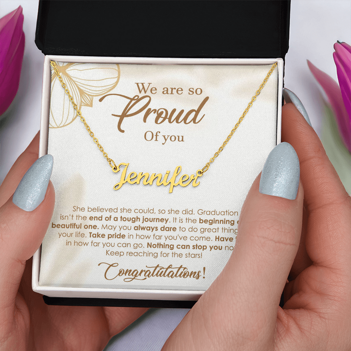 Graduation Name Necklace – Personalized Gift for Her with Inspiring Message