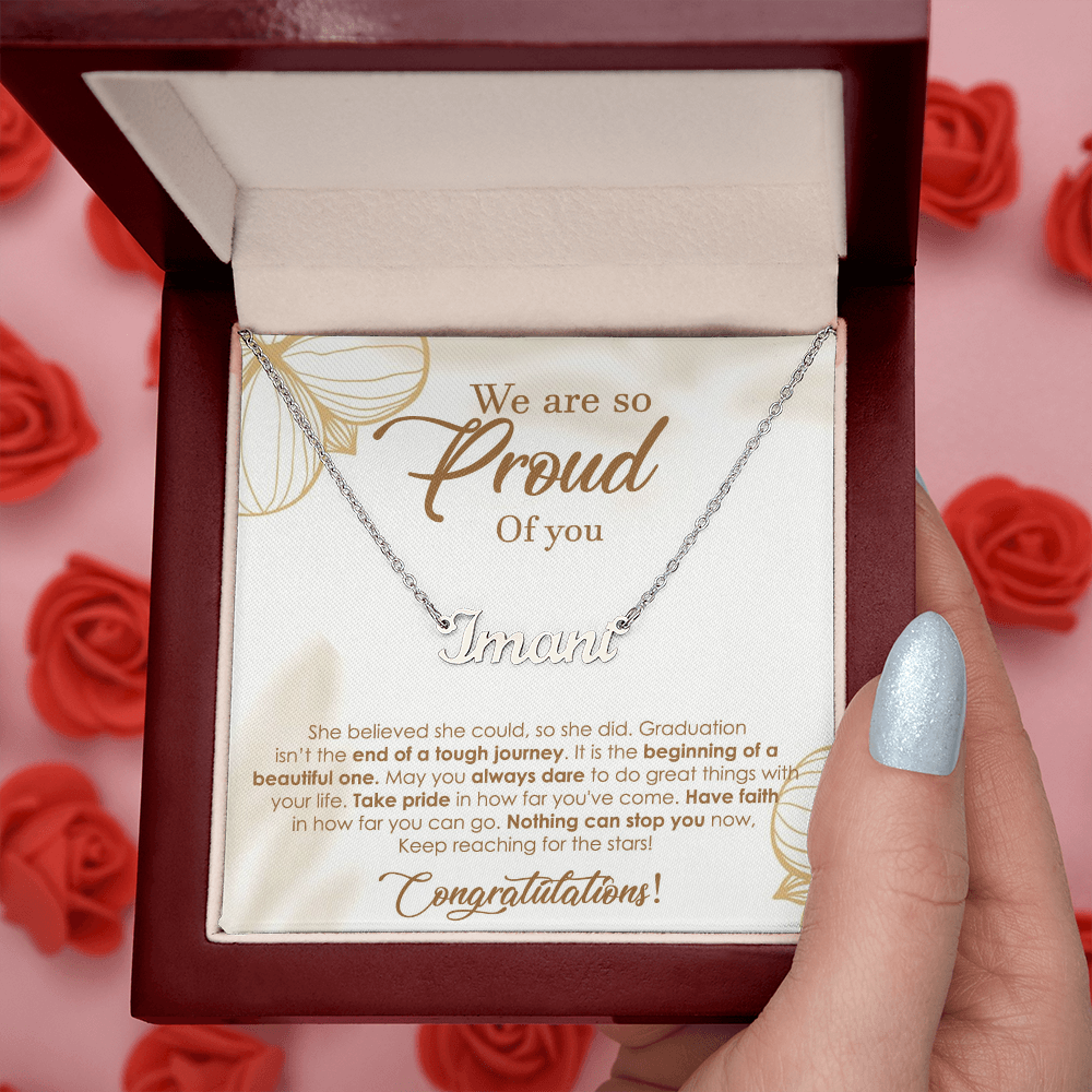 Graduation Name Necklace – Personalized Gift for Her with Inspiring Message