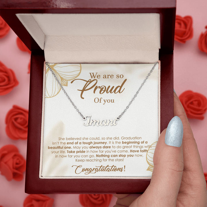 Graduation Name Necklace – Personalized Gift for Her with Inspiring Message
