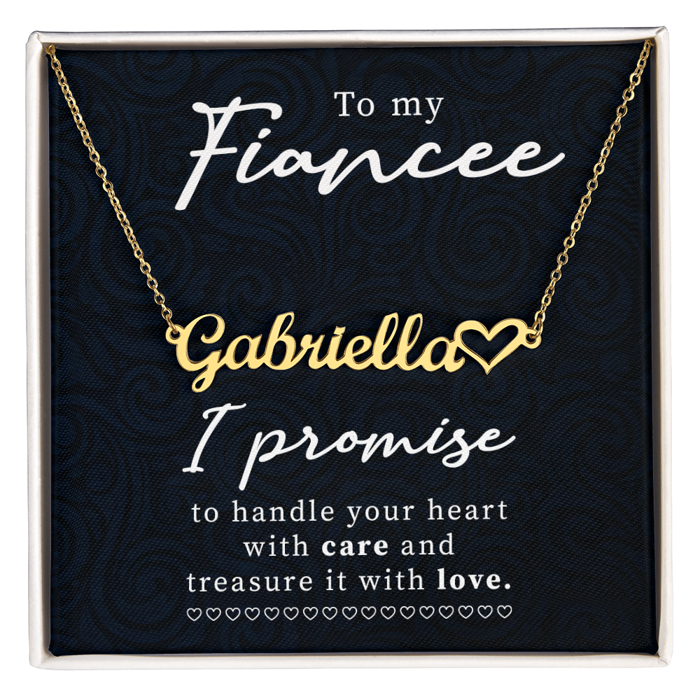 Fiancée Gift: Elegant Gold Name Necklace with Love Promise Card