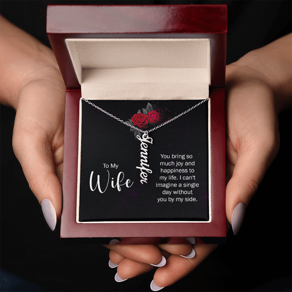 Engraved Vertical Name Necklace for Wife