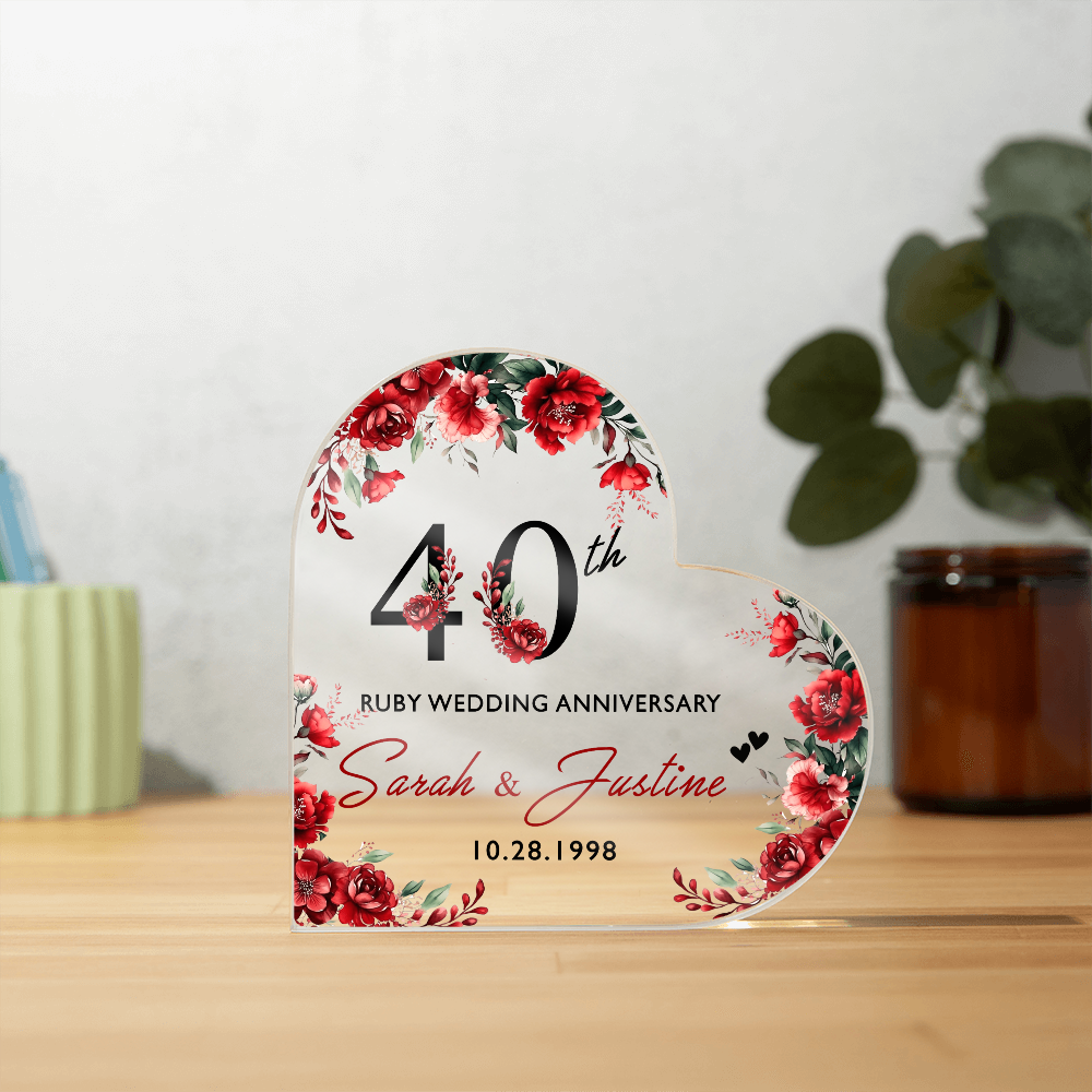 40th Ruby Anniversary Heart Plaque Gift