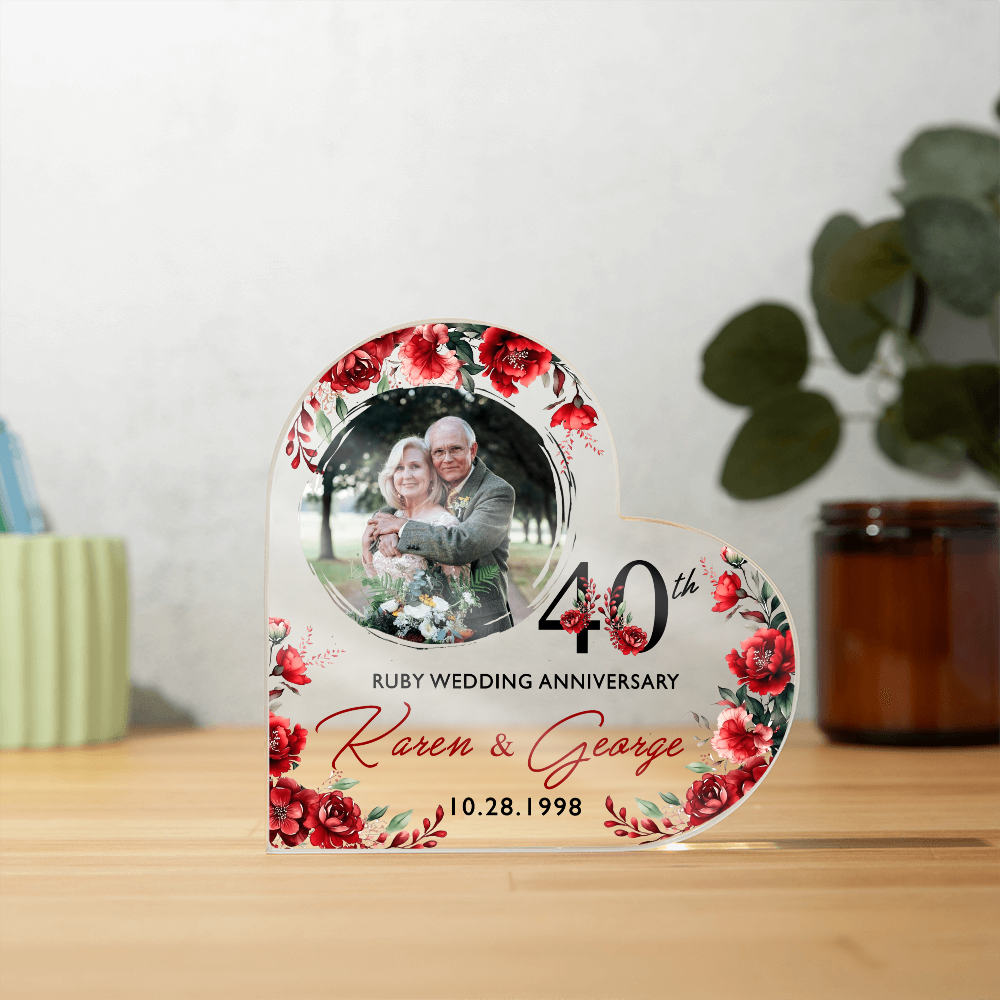 Custom Photo - 40th Ruby Wedding Anniversary Heart Plaque