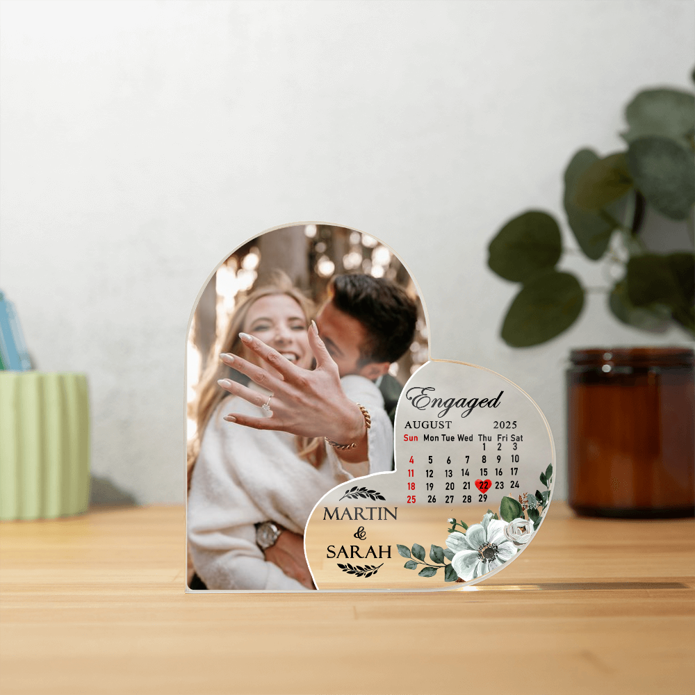 Custom Engagement Date Photo Heart Plaque