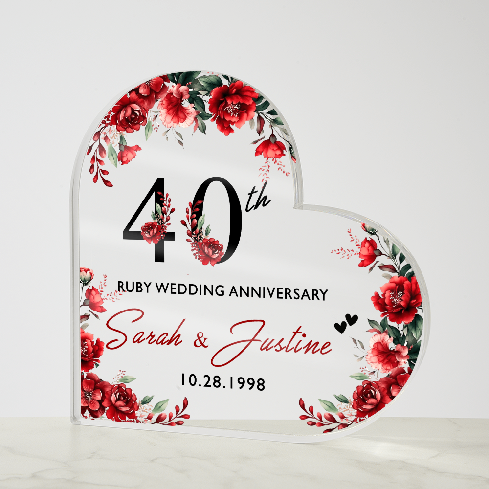 40th Ruby Anniversary Heart Plaque Gift
