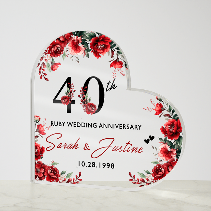 40th Ruby Anniversary Heart Plaque Gift