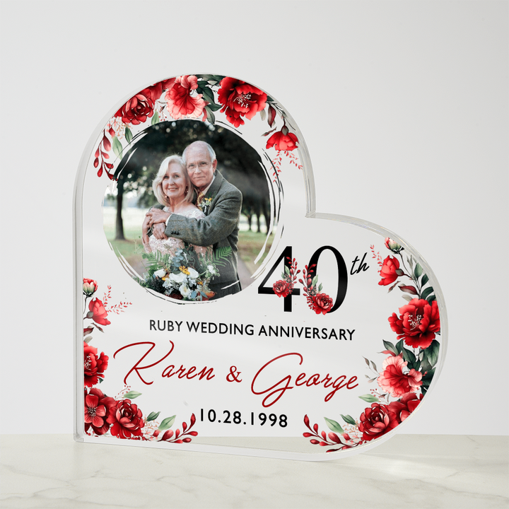 Custom Photo - 40th Ruby Wedding Anniversary Heart Plaque