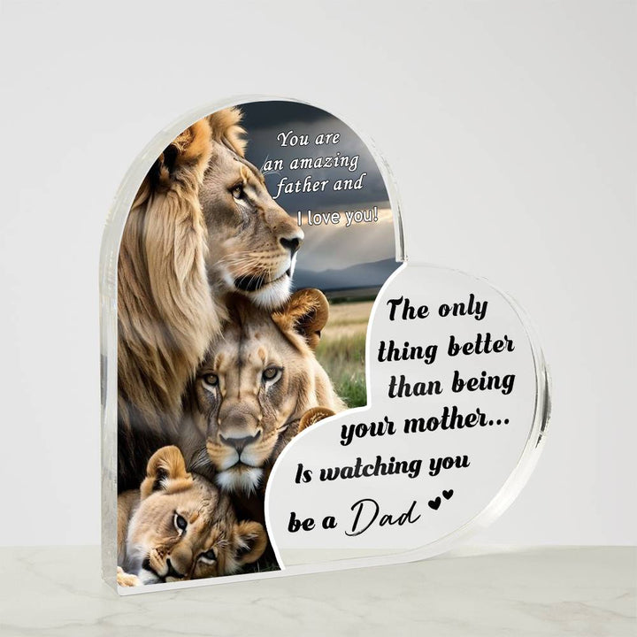 Heart-Shaped Lion Family Plaque for Dad