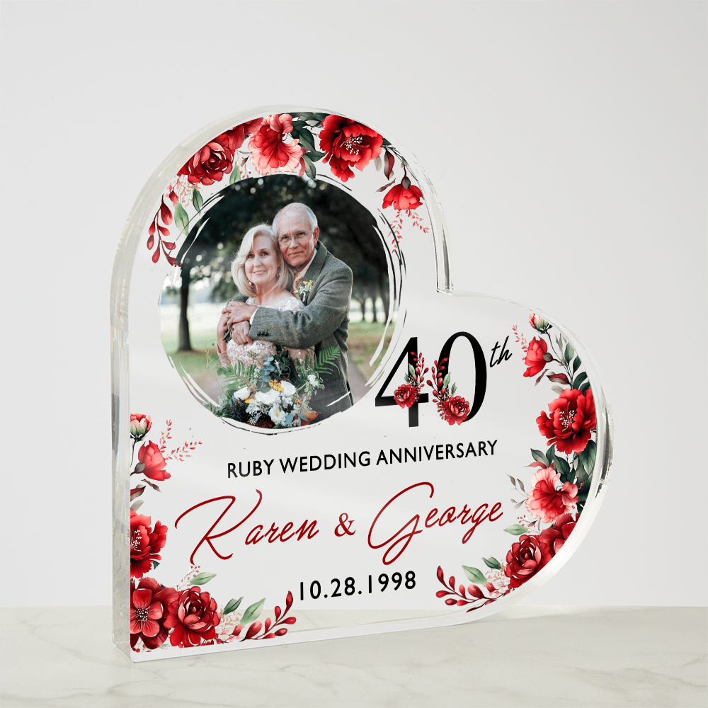 Custom Photo - 40th Ruby Wedding Anniversary Heart Plaque