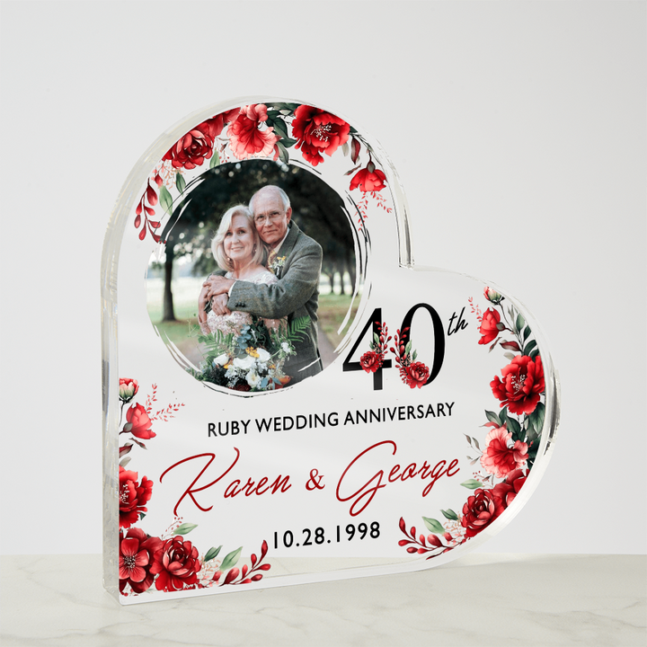 Custom Photo - 40th Ruby Wedding Anniversary Heart Plaque
