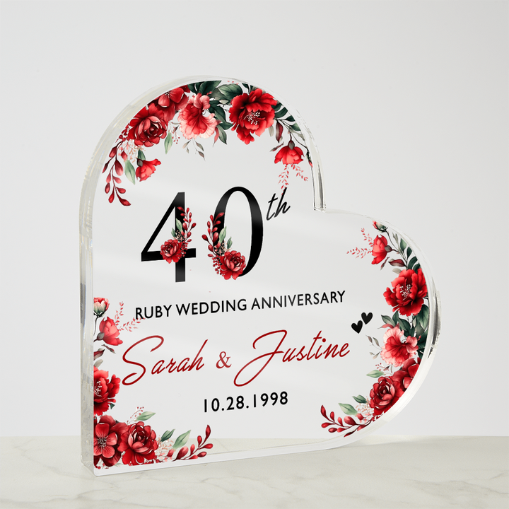 40th Ruby Anniversary Heart Plaque Gift