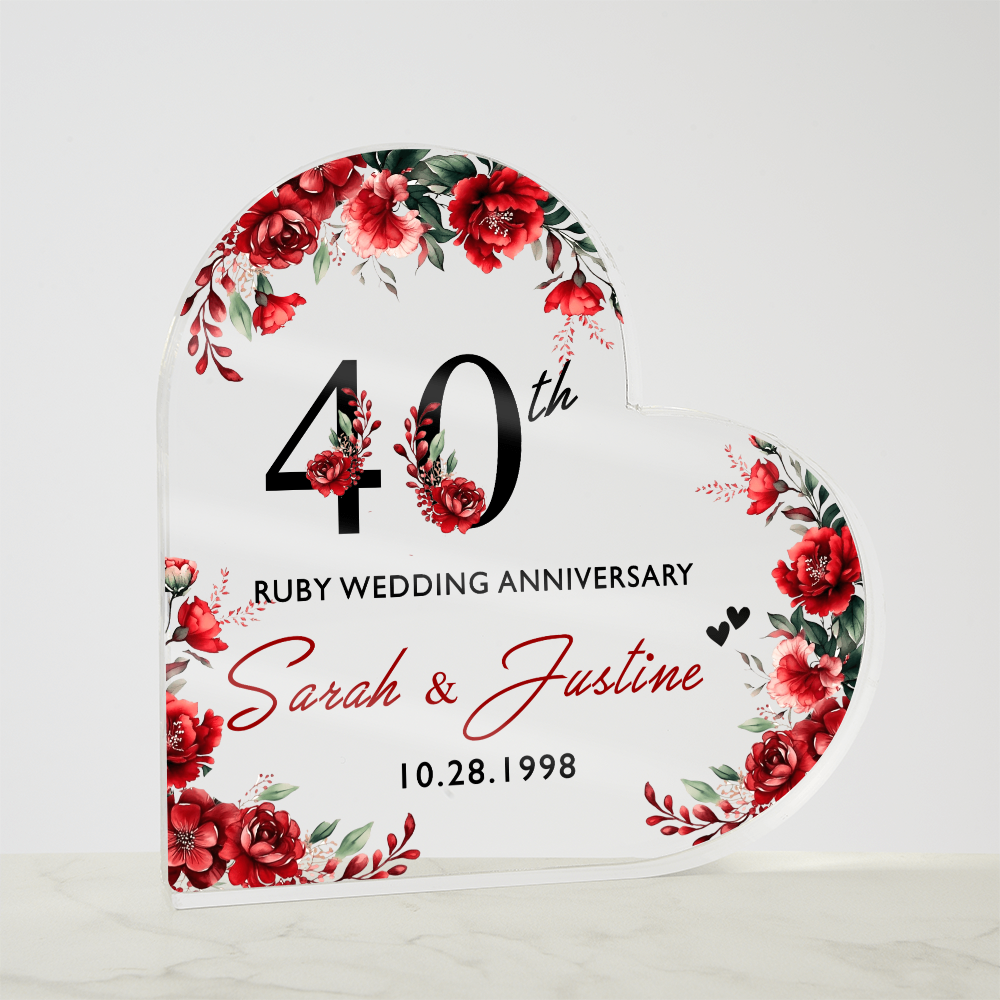 40th Ruby Anniversary Heart Plaque Gift