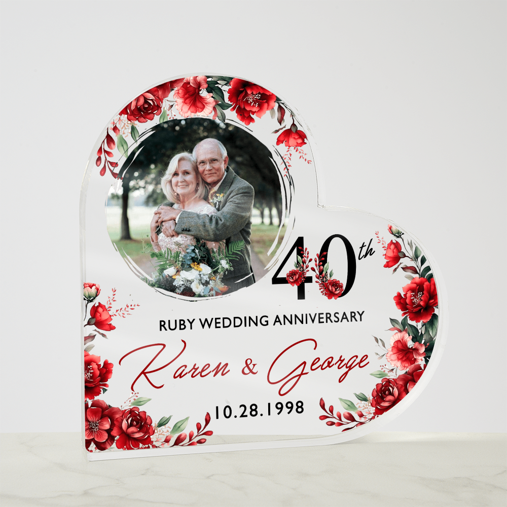 Custom Photo - 40th Ruby Wedding Anniversary Heart Plaque