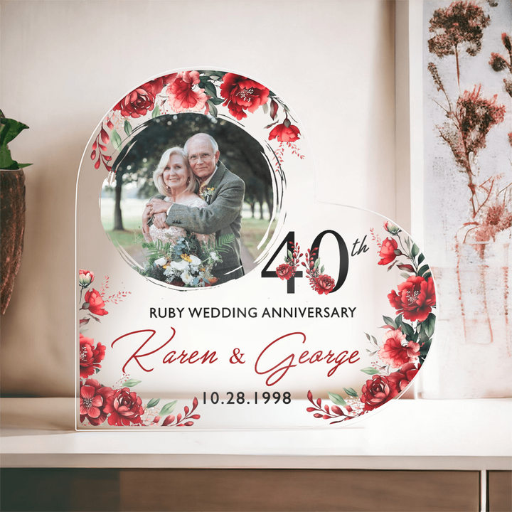 Custom Photo - 40th Ruby Wedding Anniversary Heart Plaque