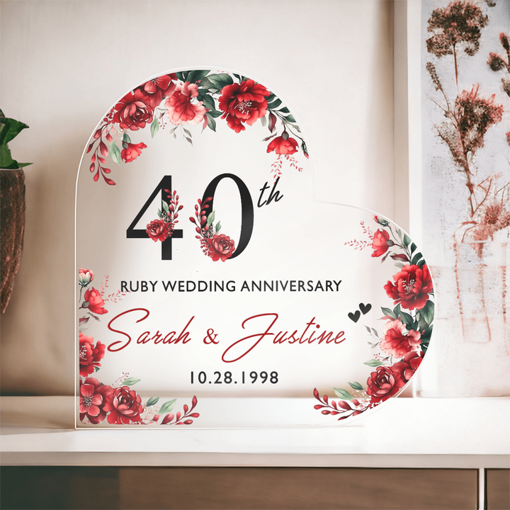 40th Ruby Anniversary Heart Plaque Gift