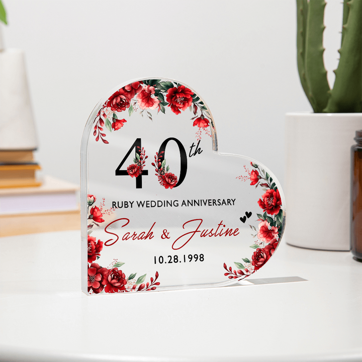 40th Ruby Anniversary Heart Plaque Gift