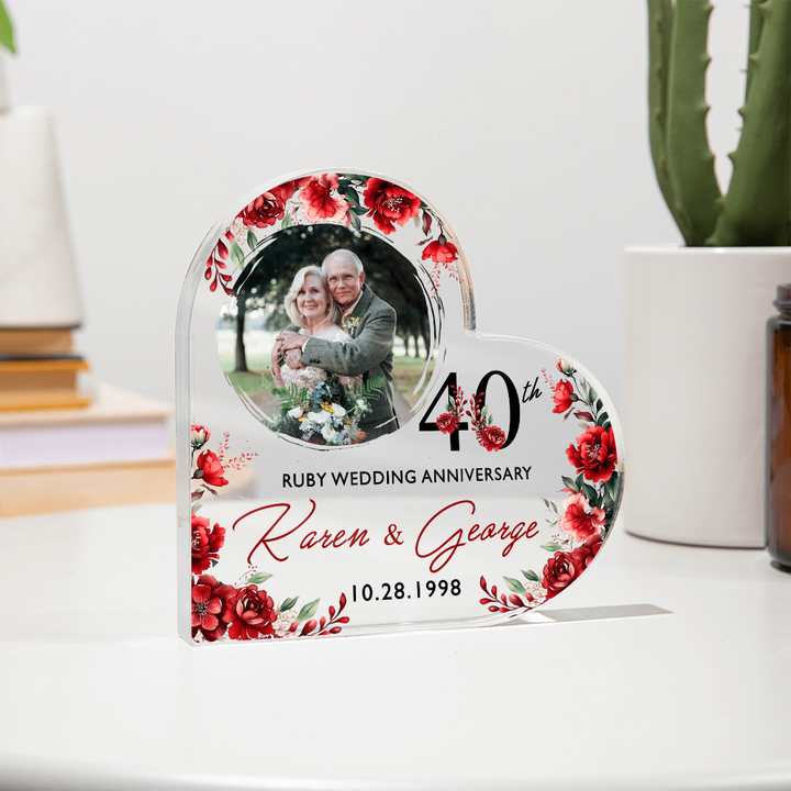 Custom Photo - 40th Ruby Wedding Anniversary Heart Plaque