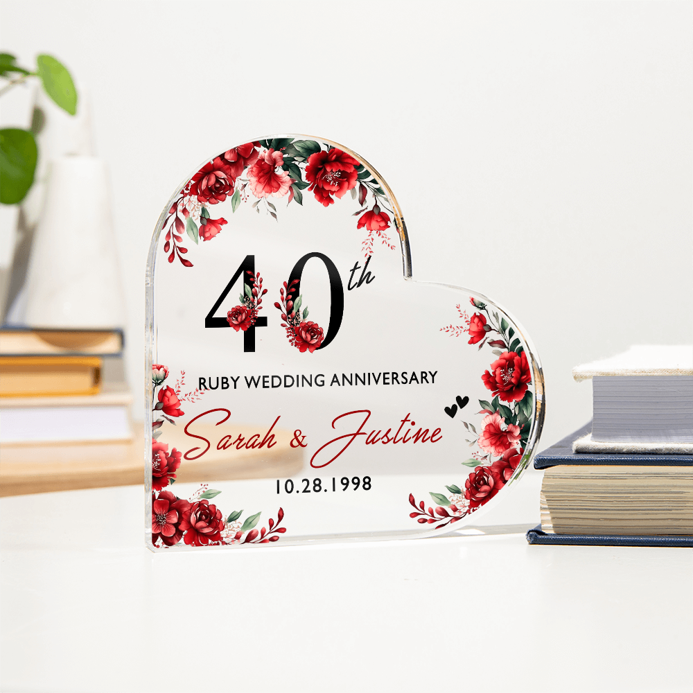 40th Ruby Anniversary Heart Plaque Gift