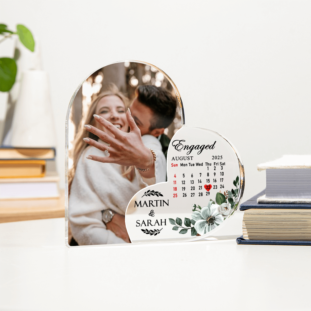 Custom Engagement Date Photo Heart Plaque