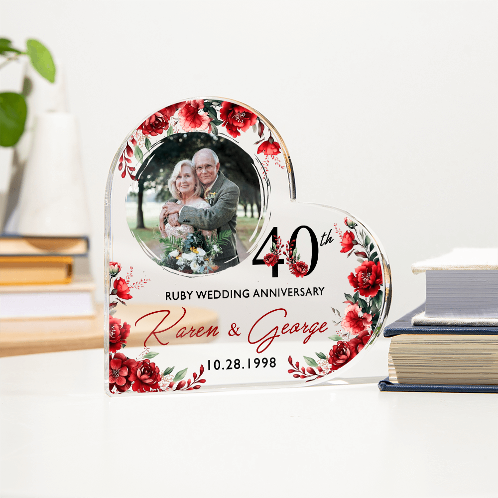 Custom Photo - 40th Ruby Wedding Anniversary Heart Plaque