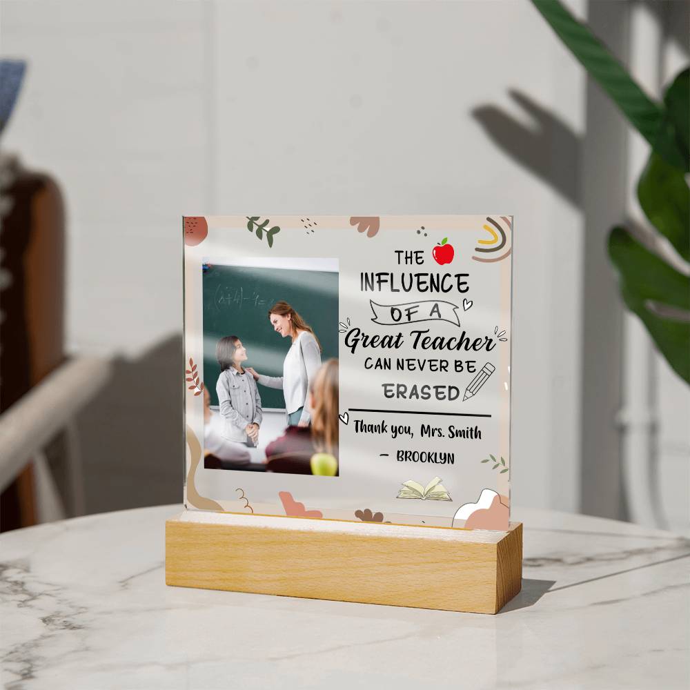 Personalized Teacher Plaque – Influence Never Erased