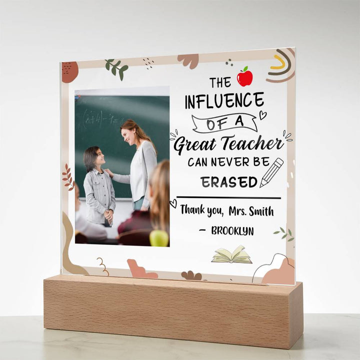 Personalized Teacher Plaque – Influence Never Erased
