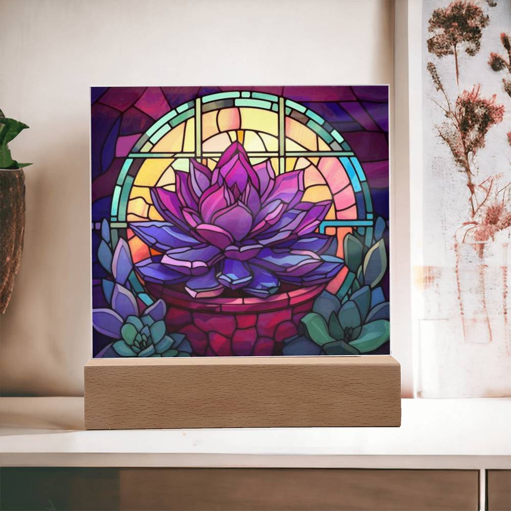 Purple Succulent Stained Glass LED Light